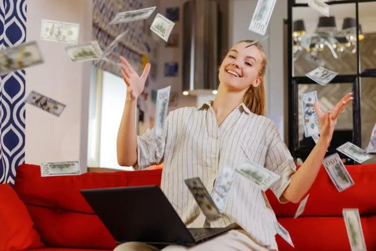the girl made a lot of money online from home easy money concept